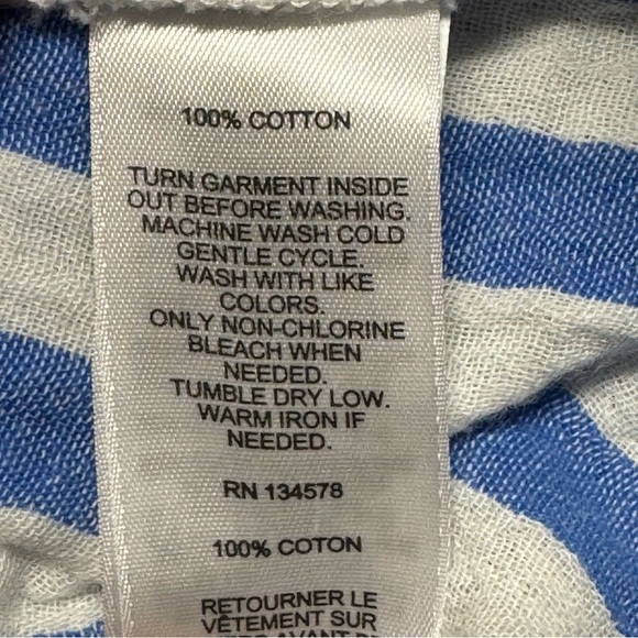Vineyard Vines Gauze Seersucker Striped Cotton Blouse Womens Large Nautical Blue - Picture 8 of 9